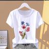 (Asian Size) Flower Watercolor Style Trend 90s Short Sleeve T-shirts T Clothing Casual Fashion Print Female Casual Women's Top Graphic Tee