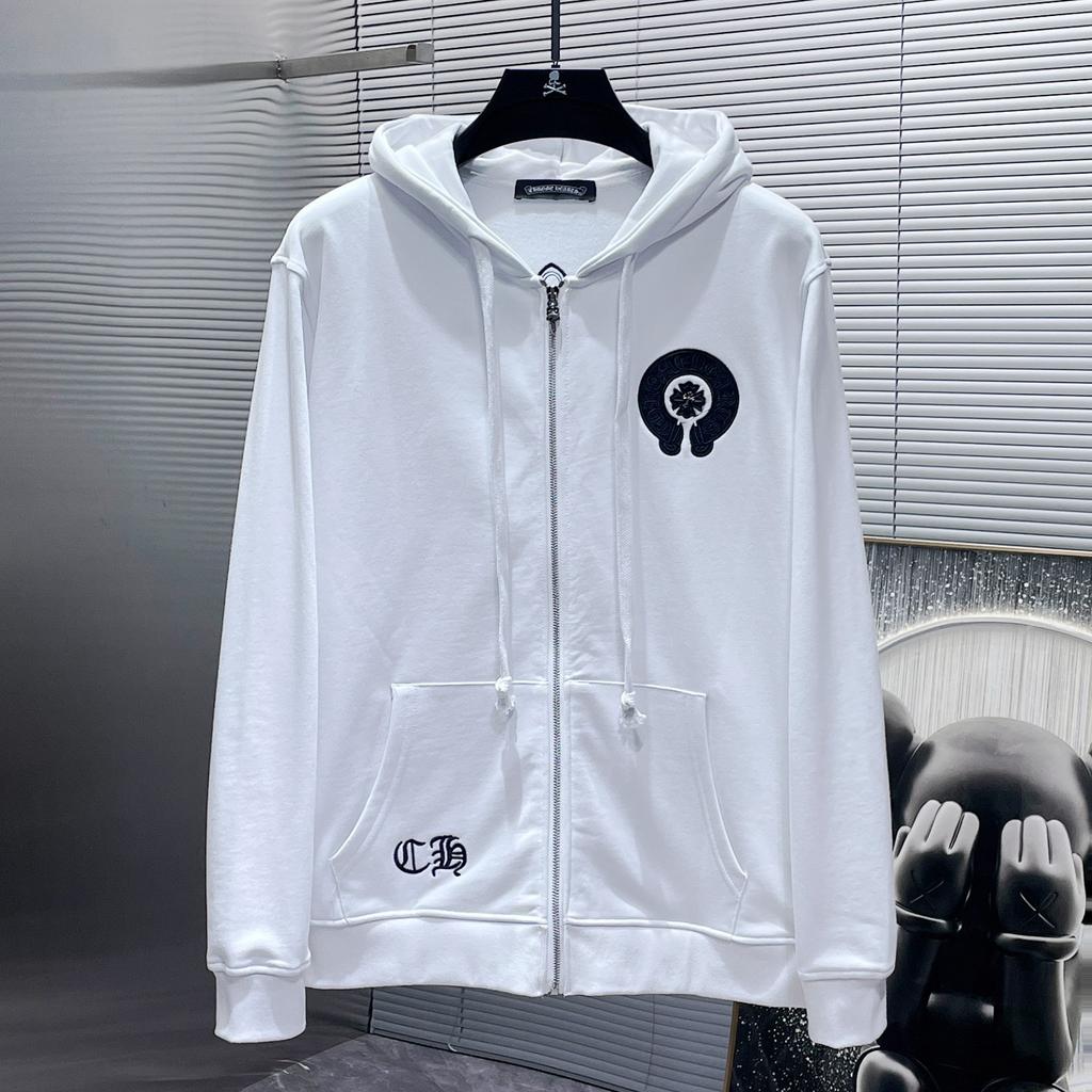 8632 CHROME HEARTS 2025 Новинка Весна и Осень Плюс Размер Тонкий Стиль Классический Стиль Логотип Молния Свитшот С Капюшоном Для Пар