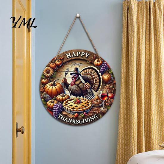 Autumn Harvest Welcome Sign Festival for Front Door, Rustic Wooden Hanging Weather Resistant Entryway with Hemp Rope, Pumpkin Plaque Fall Porch