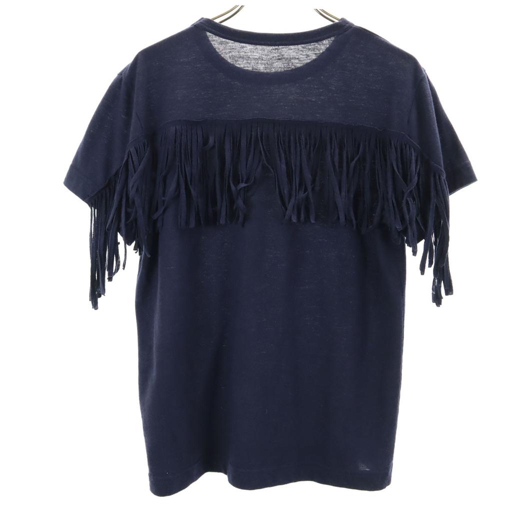 Sacai Made In Japan Linen Blend Short Sleeve Fringe T-shirt 2 Navy Poke T Women Used