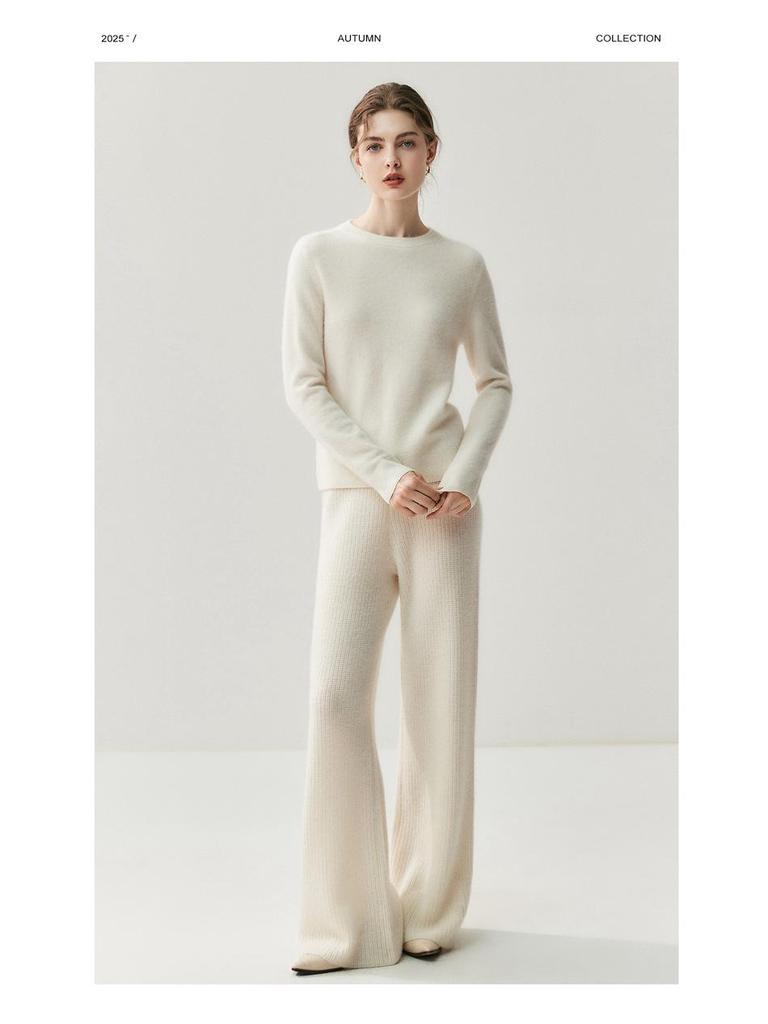 Женский кашемировый свитер с круглым вырезом - Коллекция Осень/Зима 2025, Теплый вязаный базовый слой однотонного цвета