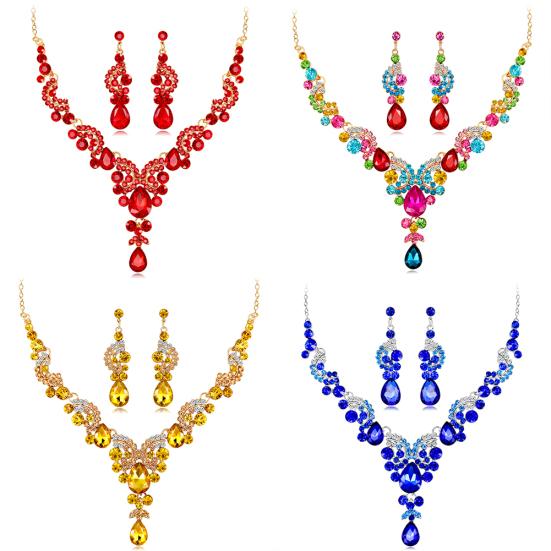 Женский комплект ювелирных украшений, элегантные серьги-капли со стразами, свадебное ожерелье, серьги