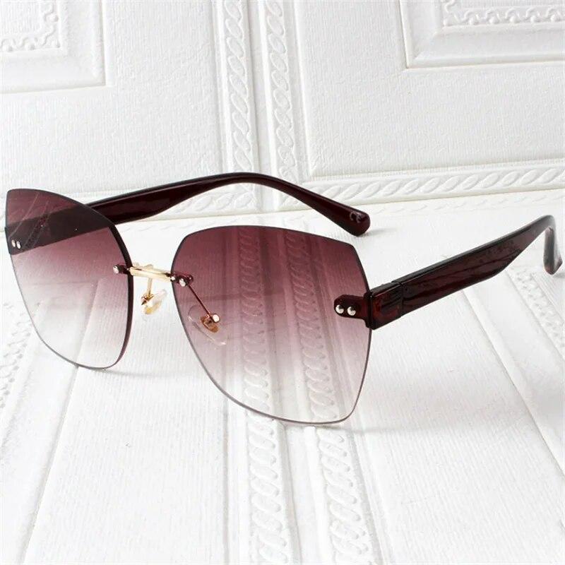 Модные солнцезащитные очки без оправы, женские роскошные винтажные солнцезащитные очки с нерегулярной отделкой, женские очки с градиентом, зеленые UV400