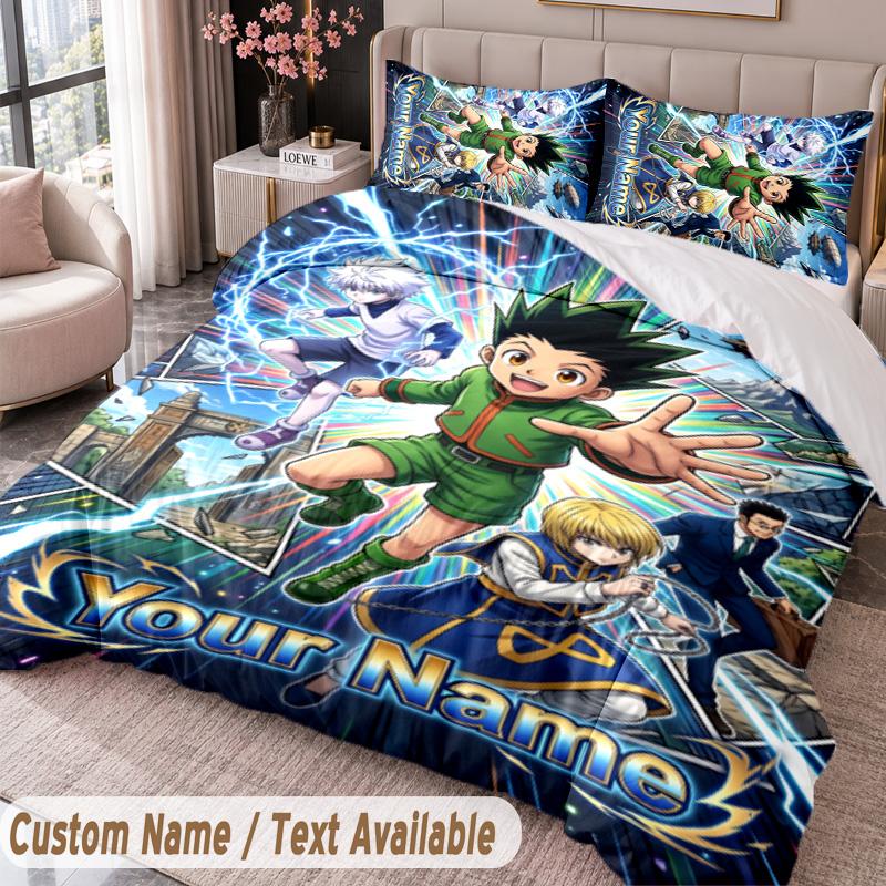 Custom Name Text 3Pcs Bedding Set Hunter × Hunter Duvet Cover And Two Pillowcases