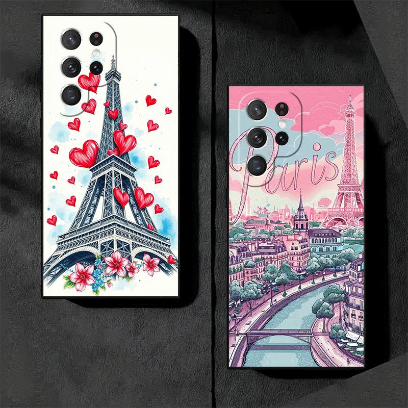 France Eiffel Tower Paris Soft Phone Case for Samsung Galaxy S26 S25 Edge S24 Ultra S23 Plus S22 S21 FE S20 Black Cover Back She