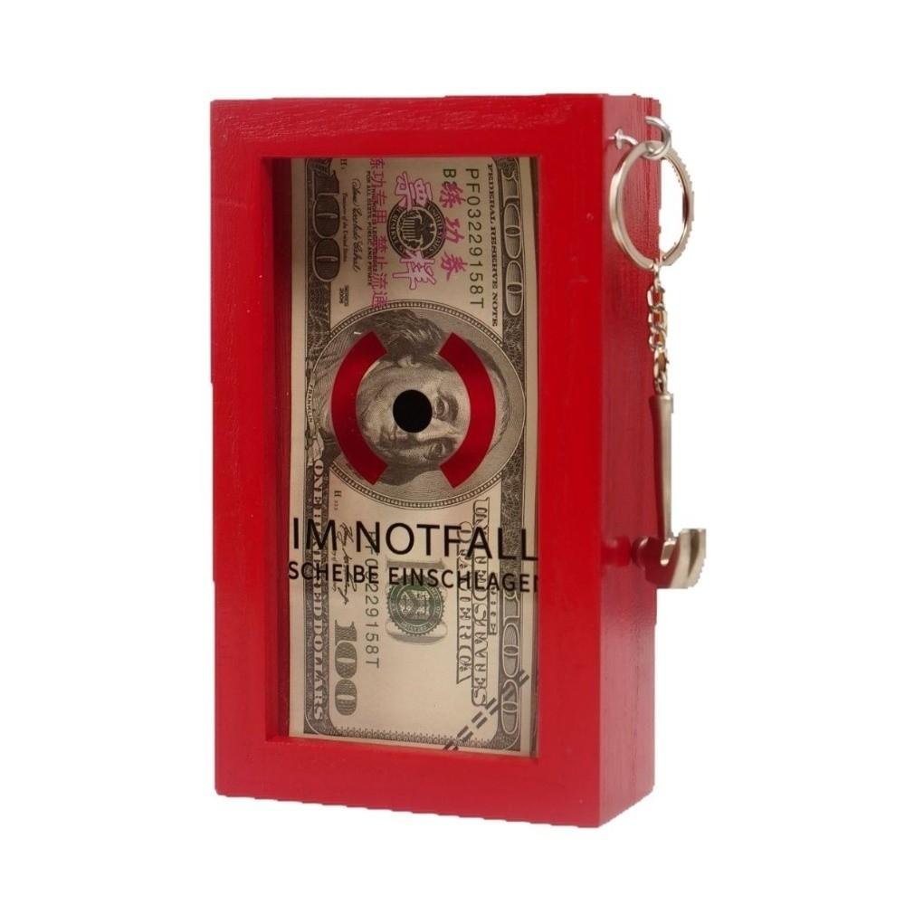 Break In Case Emergency Gift Box Red Wooden Material Gift Packaging Case with Hammer Gag Gift Organizer for Birthday Holiday