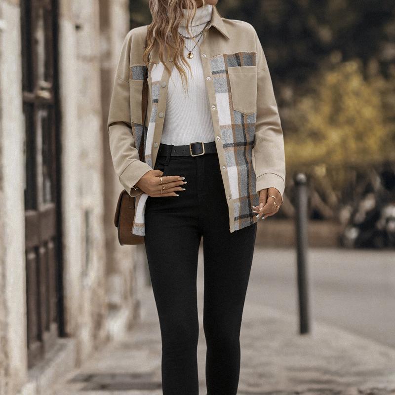Women S Casual Plaid Long Sleeve Single Breasted Coat