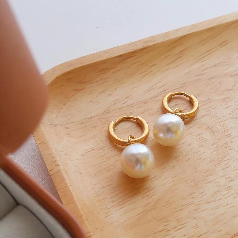 Серьги-подвески Wenjian Retro Pearl для женщин, титановая сталь с позолотой 18 карат, модный легкий роскошный дизайн