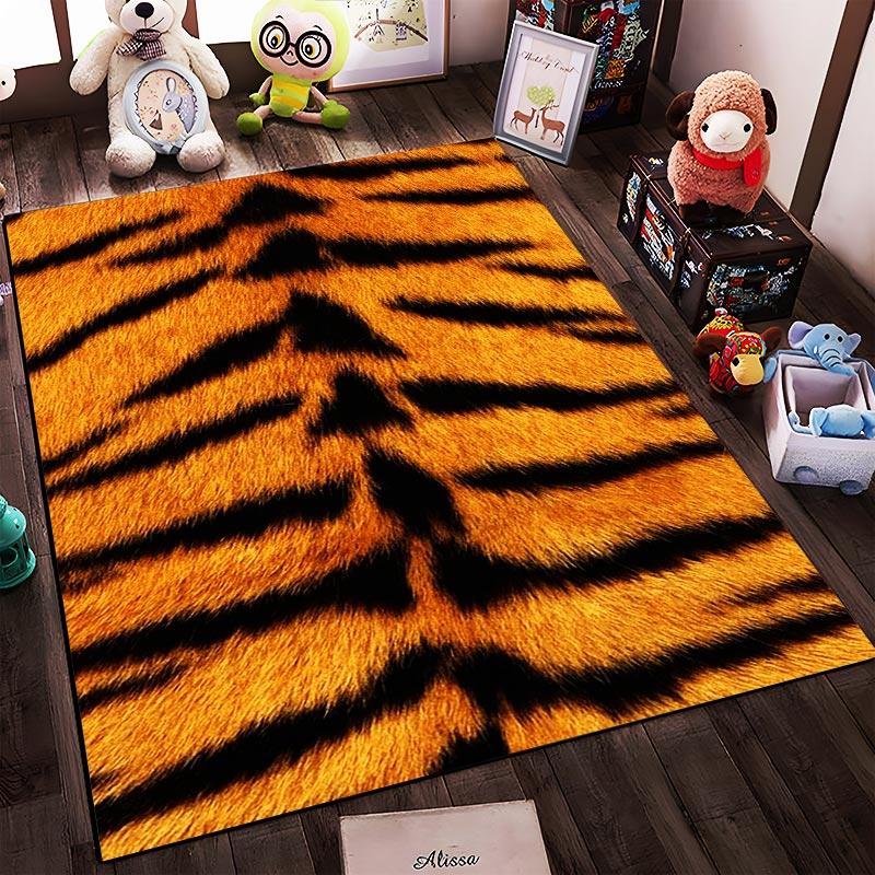 Soft Tiger Stripe Pattern Carpet – Stylish Orange and Black Rug Decor Suitable for use as an anti-slip for living room bedroom sofas