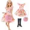 3 Pcs/Set Fashion Doll Clothes for 30cm Doll 11.5'' Girl Doll Dress with Soft Fur Bag High Heels Shoes Boots Kids Play Gift Toy