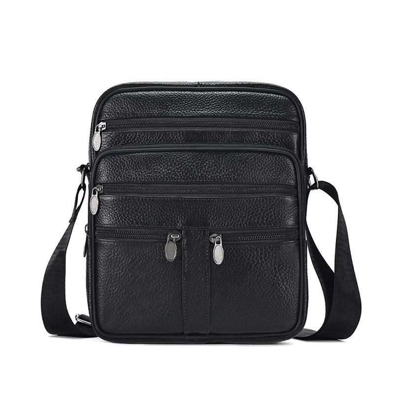 Мужская вертикальная сумка кроссбоди из натуральной кожи - Большая вместимость, Коровья кожа высшего слоя, Повседневная уличная наплечная сумка
