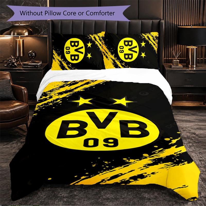 Borussia Dortmund 3 Piece Bedding Set Soft Duvet Cover Set with Pillowcases Printed Bedroom Decor Set for Home