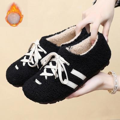 Женские большие размеры плюшевые мягкие подошвы осень и зима теплый мех один снежные ботинки пушистая подкладка нескользящие походные повседневные спортивные хлопковые туфли обувь из соевых бобов