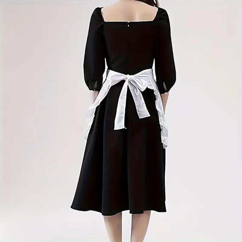 Двойной карманный фартук горничной с рюшами, кухонный полуфартук, для дома, кафе, отеля