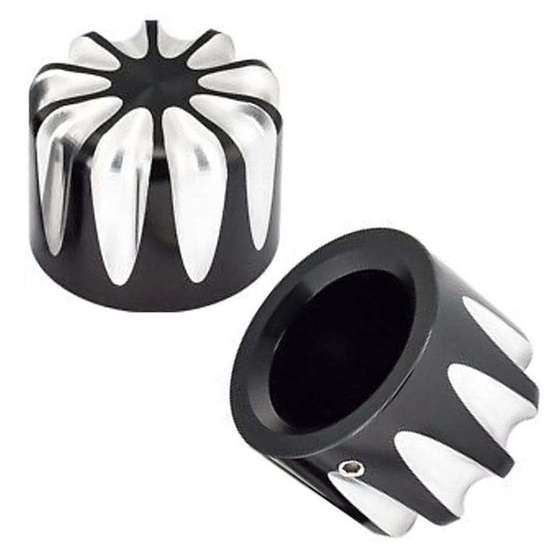 Motorcycle Front Axle Nut Covers Caps Aluminum Black/Chrome For Harley Dyna Softail Road King 2002-