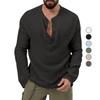 Новая осенняя футболка с длинным рукавом, мужская свободная футболка с V-образным вырезом на пуговицах