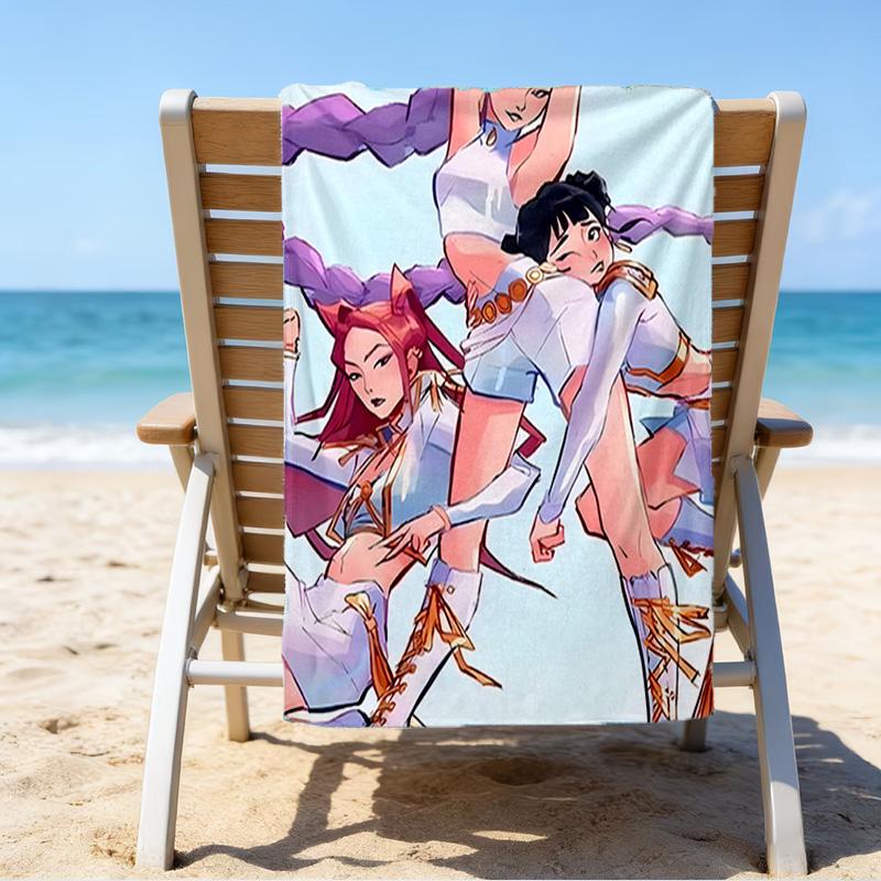 1pc KPop Demon Hunters5 Beach Towel, Beach and Seaside Swimming Pool Equipment, Fashion Pattern, Rectangular, Travel Essentials