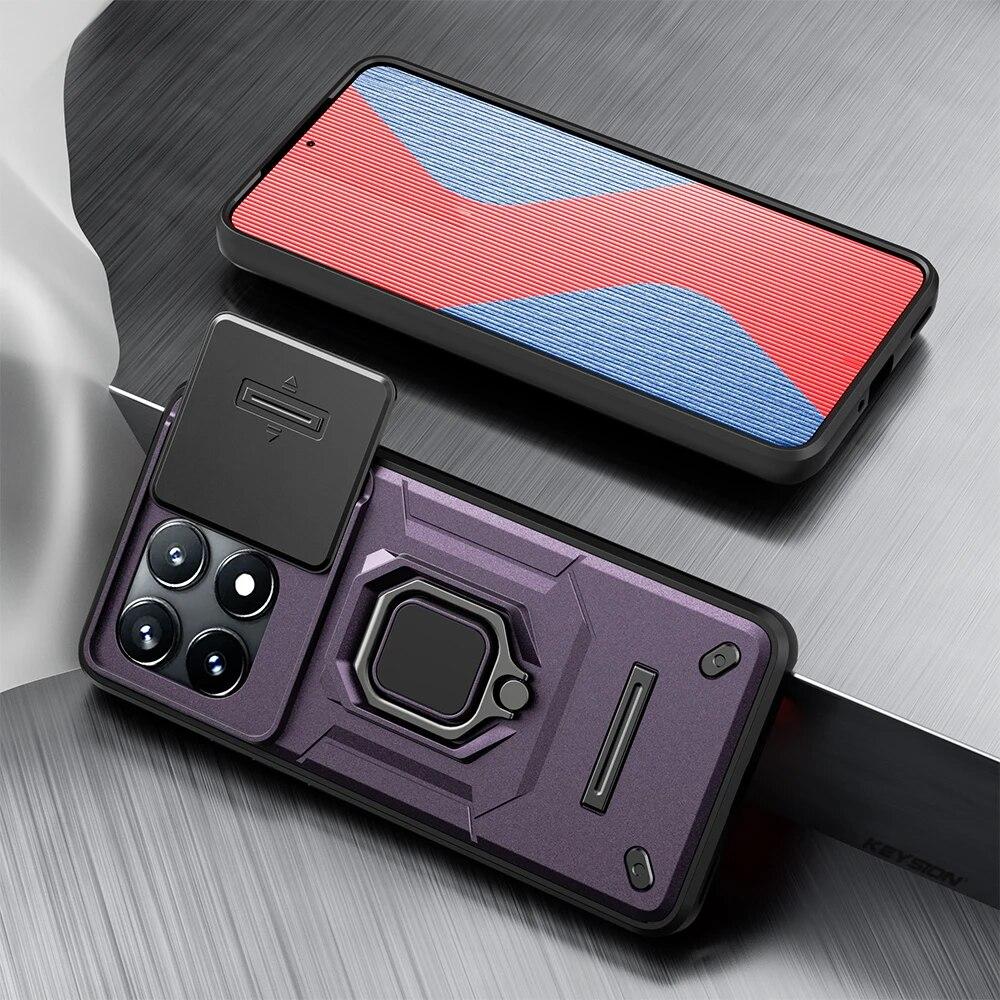 KEYSION Противоударный защитный чехол для Xiaomi POCO X6 Pro, защитное кольцо для объектива камеры, подставка, задняя крышка для телефона POCO X5 Pro 5G
