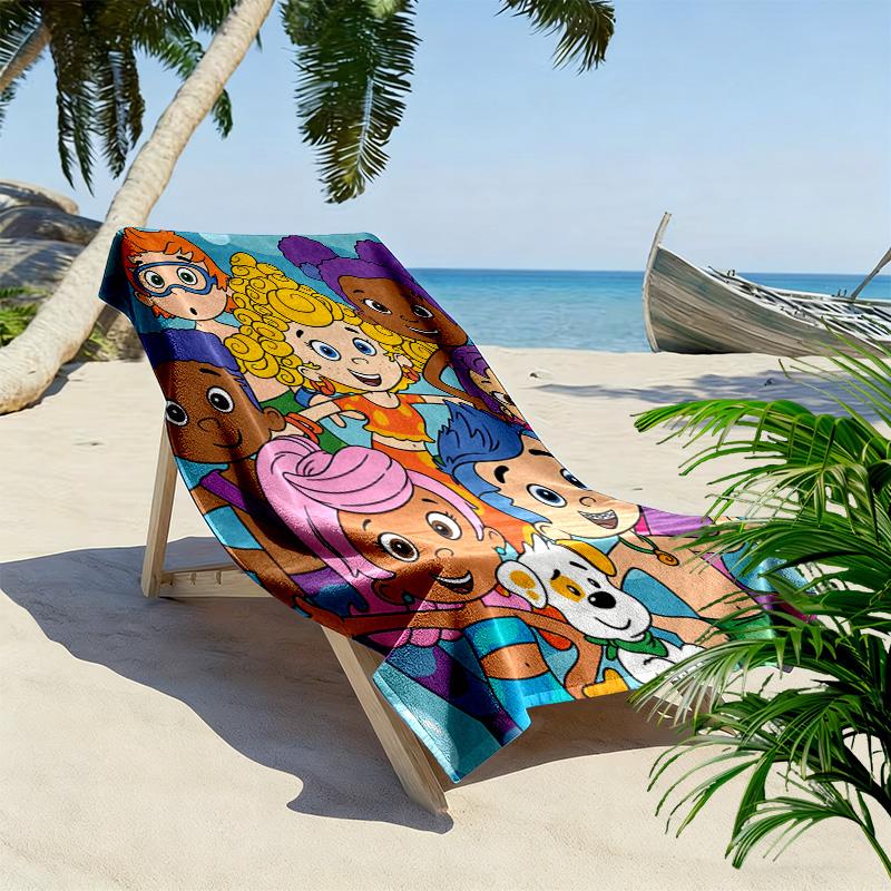 Bubble Guppies Inspired 2D Flat Print Beach Towel, Large Soft Quick Dry Towel for Beach Camping SwimmingXSTJ0915292