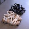 Сандалии для маленьких девочек, летние детские римские сандалии с толстой подошвой, модные однотонные детские повседневные школьные сандалии с открытым носком и перекрестными ремешками