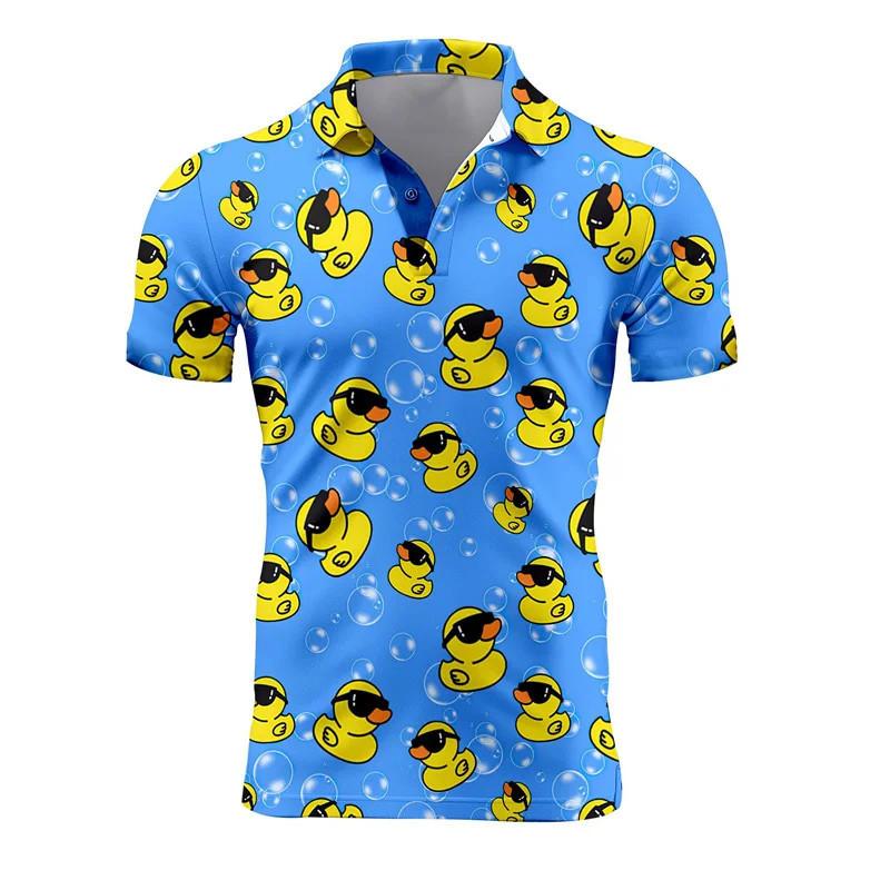 Cool Duck Graphic Short Sleeve Polo Shirt, Trendy Casual Summer Top