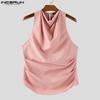 INCERUN Two Pieces Sets Men Swing Collar Sleeveless Ruffled Tanks Long Pants Outfits