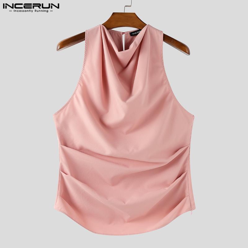 INCERUN Two Pieces Sets Men Swing Collar Sleeveless Ruffled Tanks Long Pants Outfits