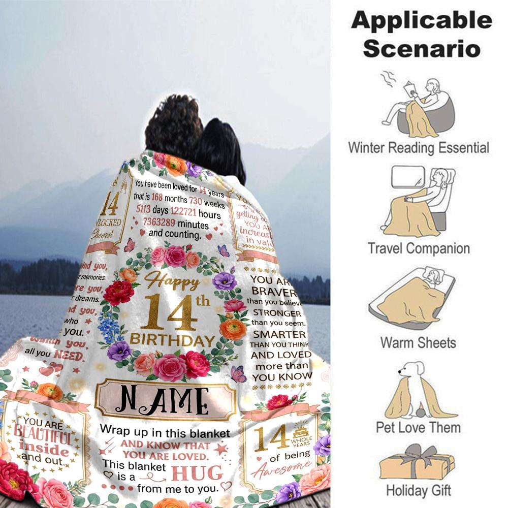 14Th Birthday Celebration Blanket Comfortable Texture For Sofa Couch Office Bed Picnics Allseason Use Cozy Home Lovers Ideal Gift For Birthday