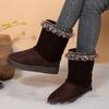 Fleece Warm Comfortable Versatile Fashion Casual Women's Shoes 2025 Autumn and Winter New Lace Buckle Knitted Snow Boots Women