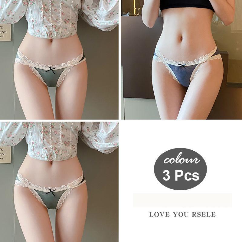 3 шт., сексуальные кружевные стринги, женское нижнее белье, трусики с низкой талией, женские сетчатые трусы с цветочным принтом, чувственное эротическое белье, милые трусы