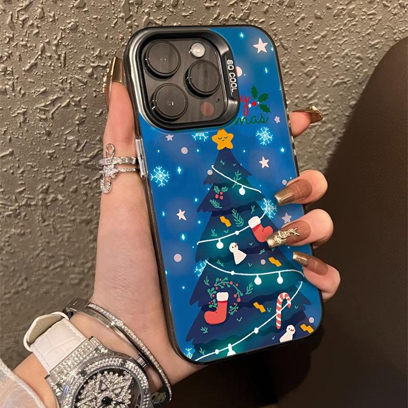Рождественская елка подходит для чехла на телефон Apple 16 iPhone13Pro лазерный 14max противоударный 12 высококачественный цветной серебристый 15.
