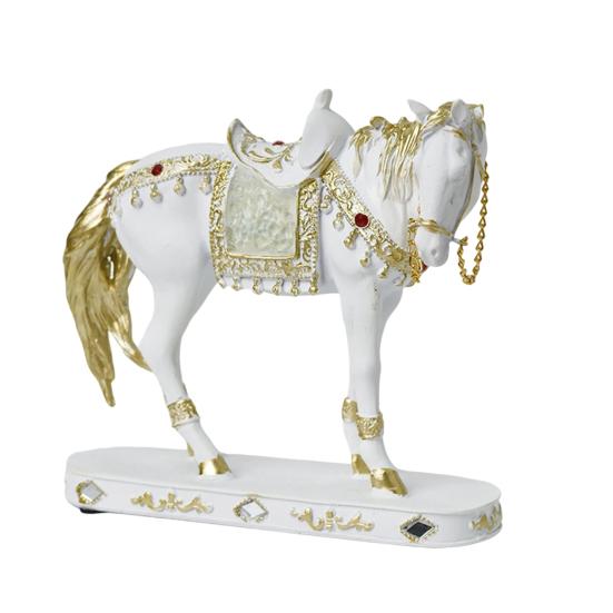 Retro Horse Statue Desktop Artistic Horse Figurine with Base Golden Painted Resin Horse Sculpture for Shelf Mantel Cabinet Display