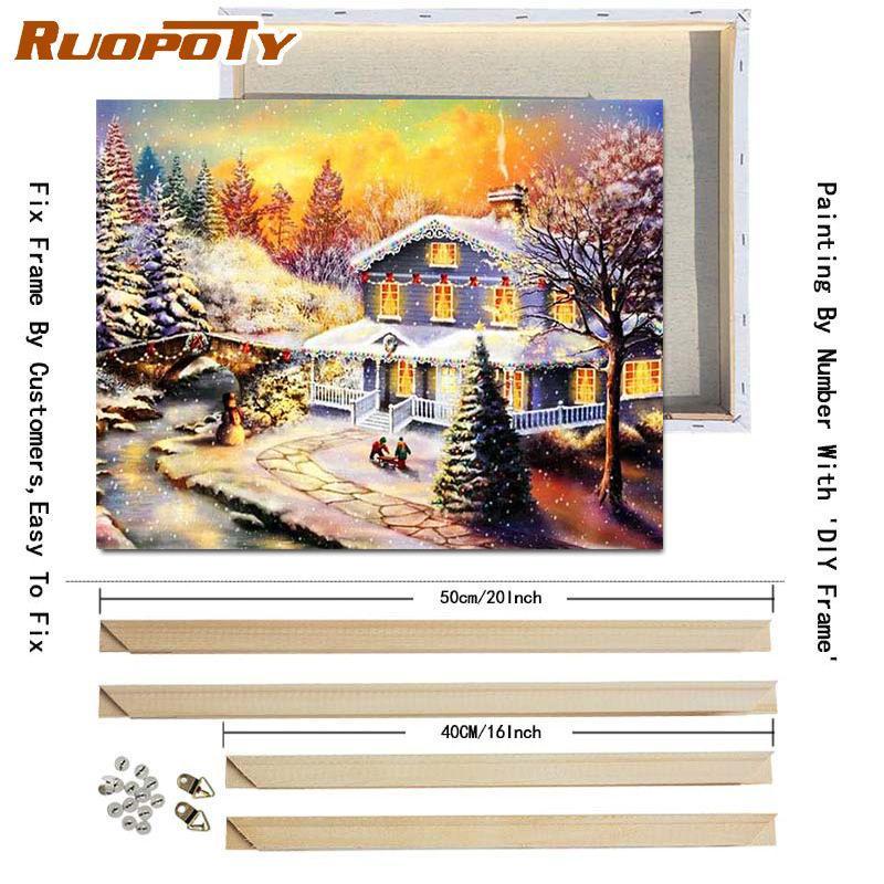 RUOPOTY Картина по номерам Зимний пейзаж Ручная роспись Художественный подарок DIY Картина по номерам Рождественские наборы Украшение дома