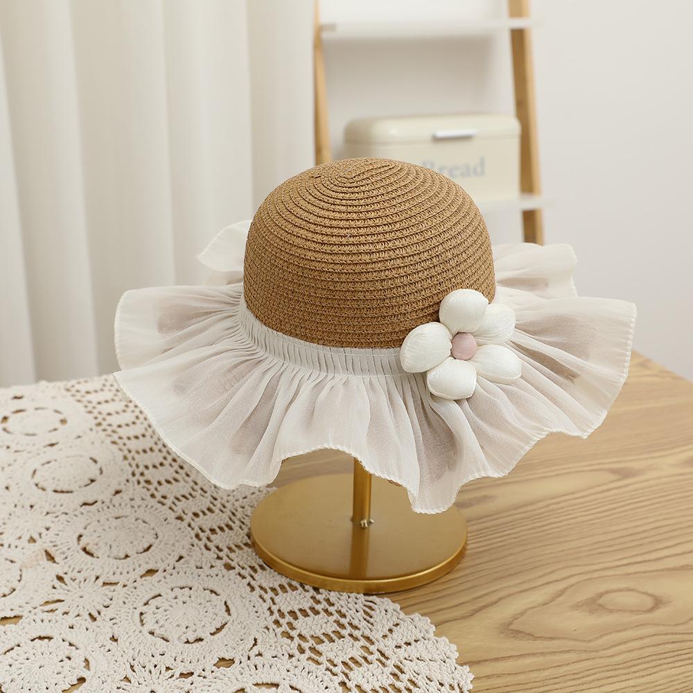 New summer children's straw hat ruffle edge lace fairy princess sun shade sun hat vacation beach hat