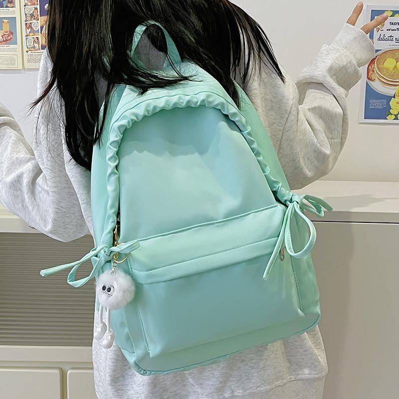Simple Solid Color Lace Bow Design Student Backpack For Casual Travel And Lightweight Carrying