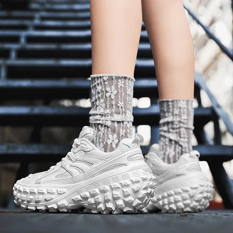 Парные повседневные спортивные туфли на толстой подошве с высокой посадкой, весна/лето, новые прочные и амортизированные кроссовки для бега