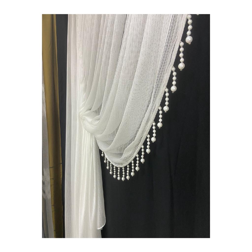 Модная жемчужная занавеска, белая броня, тонкая полосатая тюль, занавеска из тюля, 1/3 складки