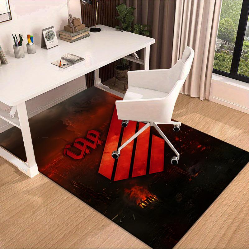 Red And Black Sport Emblem Printed Area Rug for Office, Chair Rug, Decorative Carpet Floor Mat, Large Size Fan gifts Christmas gifts