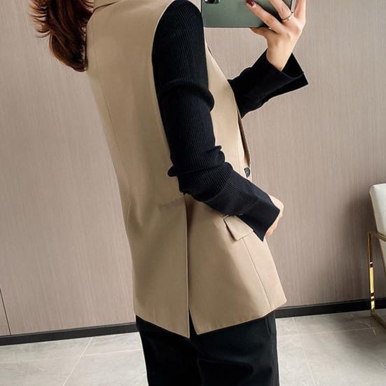 Летний женский пиджак, однотонное пальто без рукавов с отложным воротником, темпераментный пиджак, длинный жилет для женщин