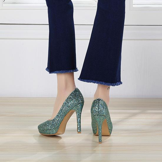 Женские туфли-лодочки на высоком каблуке, модные туфли для банкета и свадьбы с пайетками, водонепроницаемые, на тонком каблуке, с мелким вырезом, большого размера, всесезонные туфли