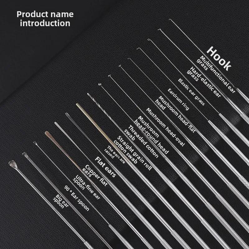 Набор инструментов для чистки ушей с алюминиевой ручкой: Большие и маленькие ложки-сверла, лопатка, ватная палочка, крючок для ушной серы, грибовидный сверло.