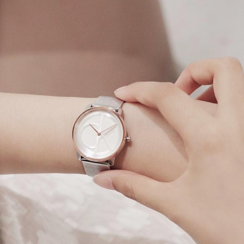 Calvin Klein Quartz Watch 35Mm Gray Dial Fashion Large Logo Watch Women watches 25200033