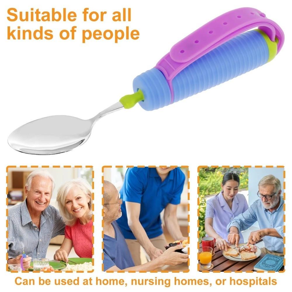 2Pcs/Set Adjustable Adaptive Spoon Fork Nonslip Food Aid Spoon Disabled Feeding