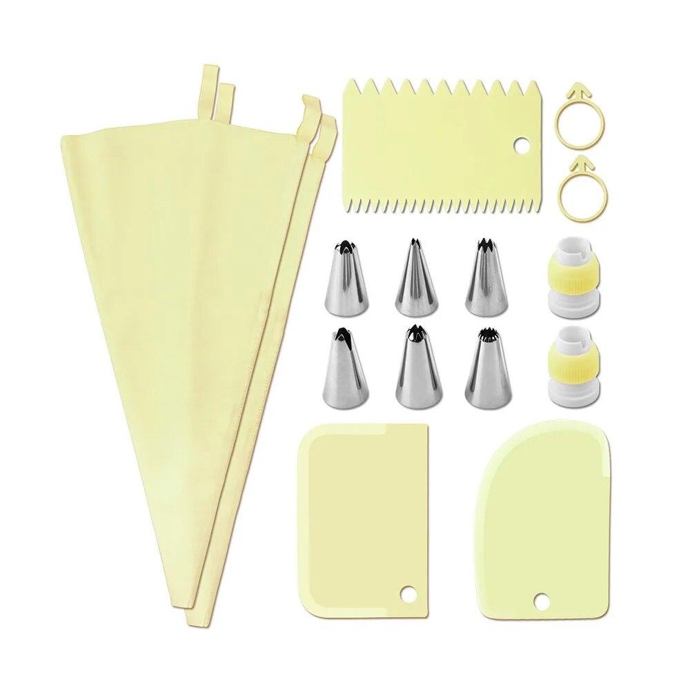 Set(15PCS) Stainless Steel Decorative Nozzle Set Plastic Scraper Flower Bag Cream Spatula Household Baking Tools