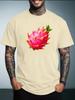 Unisex Summer White Short Sleeve Tee Vivid Red Pitaya Dragon Fruit Graphic Print Crew Neck Loose Casual Male Daily Tops