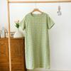 New Summer Short Sleeve Sleeping Skirt 100% Cotton Yarn Weaving Jacquard Loose Pullover Mid Length Plaid Skirt Home Dress