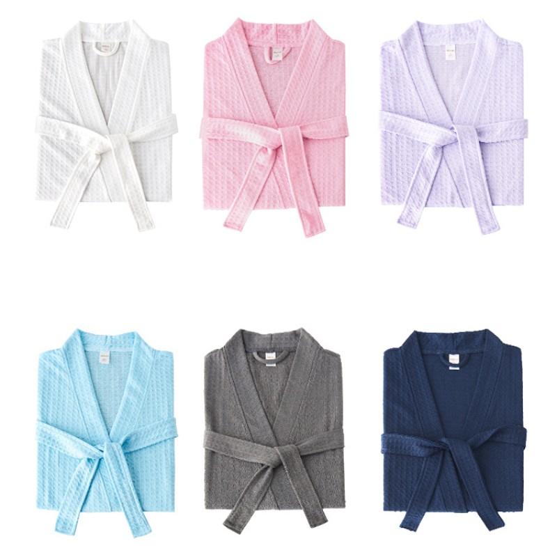 Spring and Summer Waffle Robe Women's Thin Style Bathrobe Absorptive Sweat Steaming Pajamas, Men and Women's Home Clothes Couple Nightgown