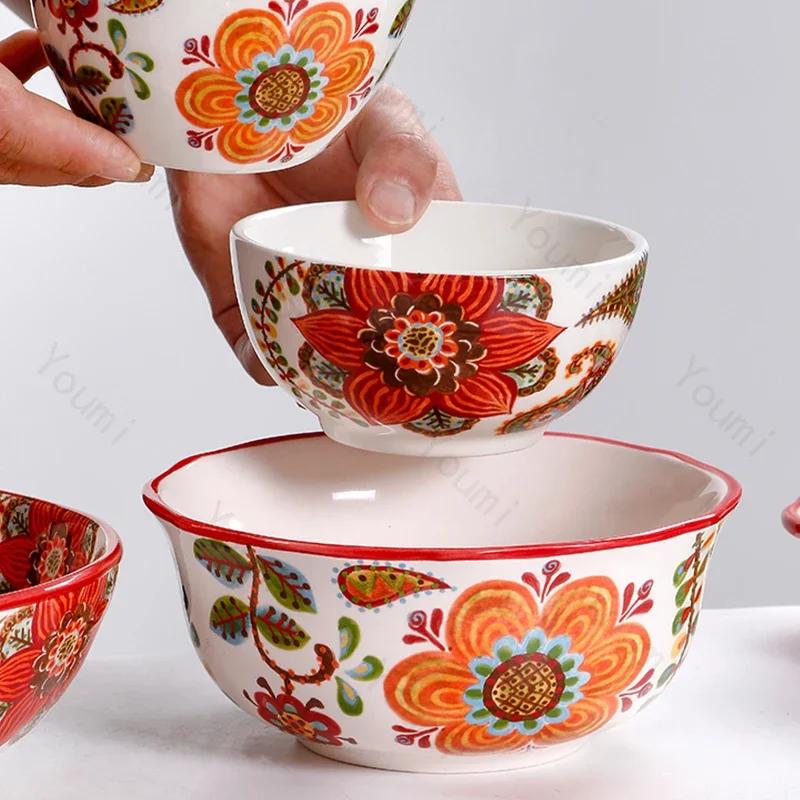 Творческий стиль керамики Тарелки Ретро Ресторан Салат Паста Тарелка Вкусные блюда Большие суповые миски Бытовая посуда