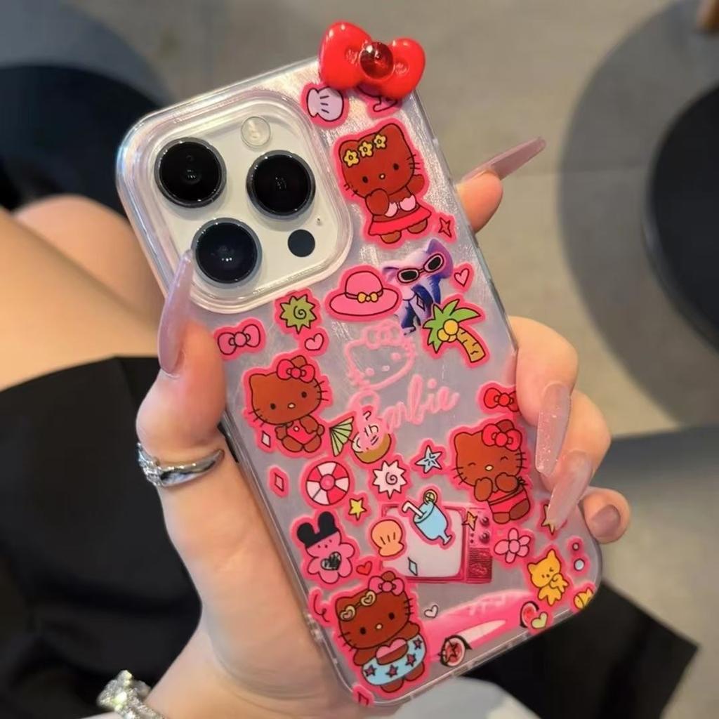 3D бантик Hello Kitty чехол для телефона для iPhone 17 16 Pro Max 17 Air 16e 15 14 13 12 11 Pro Max15 14 Plus X XS Max XR чехол Жесткий