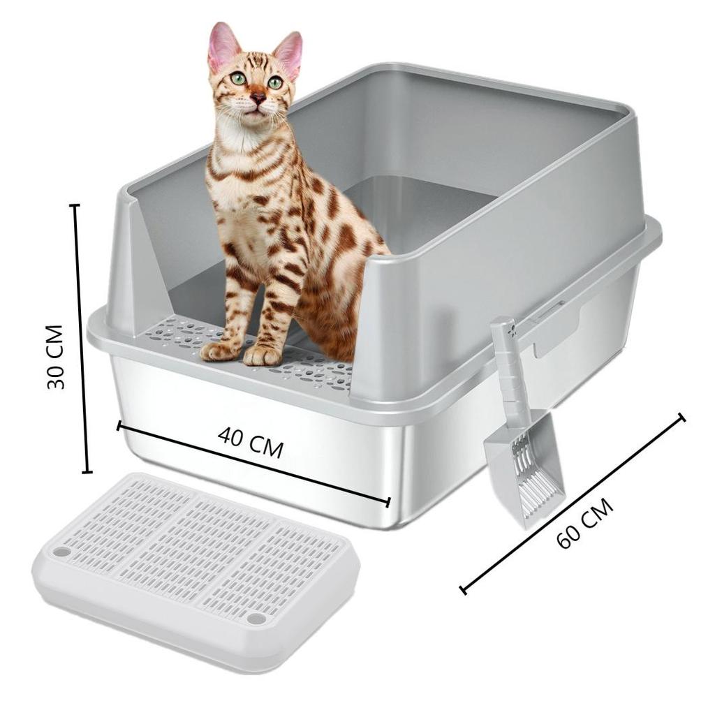 Stainless Steel Cat Litter Box with Anti-Splash Top-Entry Lid, Sizes S-XXXL.